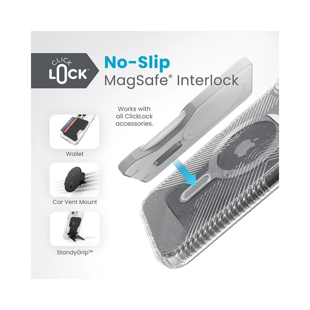 Hurtownia GSM - Etui Speck Presidio Lux Grip ClickLock MagSafe Apple iPhone 15 Plus / 14 Plus (Transparent/Finisaj Chrome/Silver Seren) - SPK538 - {ean13} - Hurt