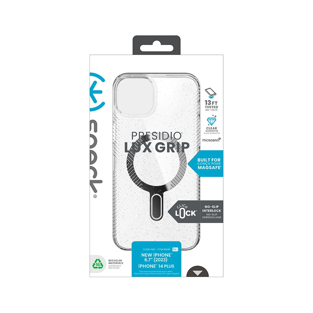 Hurtownia GSM - Etui Speck Presidio Lux Grip ClickLock MagSafe Apple iPhone 15 Plus / 14 Plus (Transparent/Finisaj Chrome/Silver Seren) - SPK538 - {ean13} - Hurt