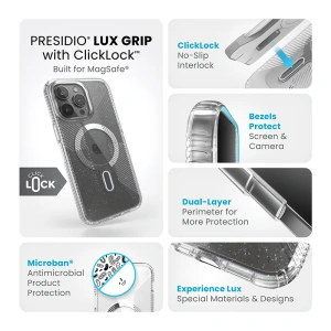 Hurtownia GSM - Etui Speck Presidio Lux Grip ClickLock MagSafe Apple iPhone 15 Pro Max (Transparent/Finisaj Cromat/Silver Seren) - SPK539 - {ean13} - Hurt