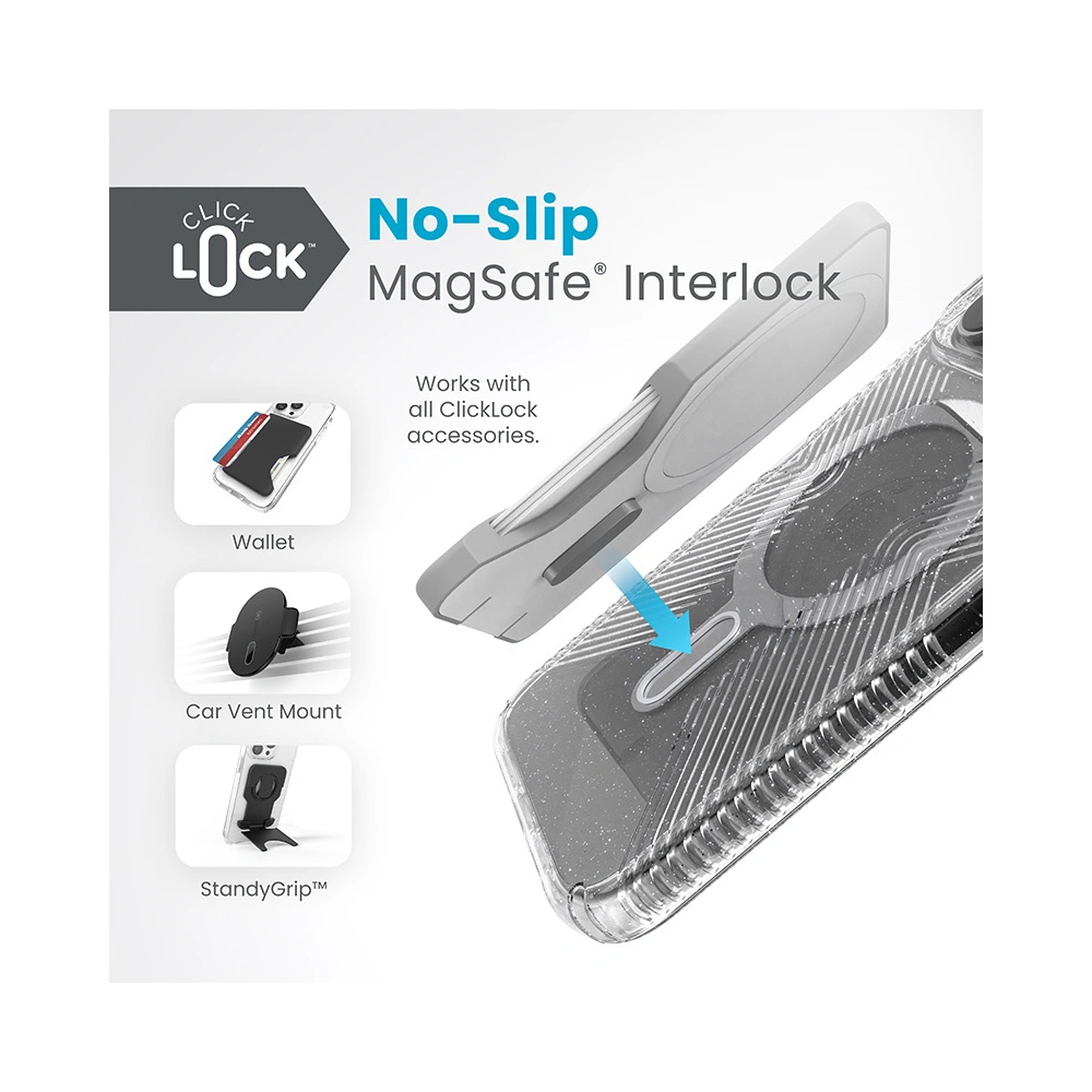 Wholesale Speck Presidio Lux Grip ClickLock MagSafe Apple iPhone 15 Pro Max (Clear/Chrome Finish/Serene Silver) - SPK539 - {ean13} - Hurt
