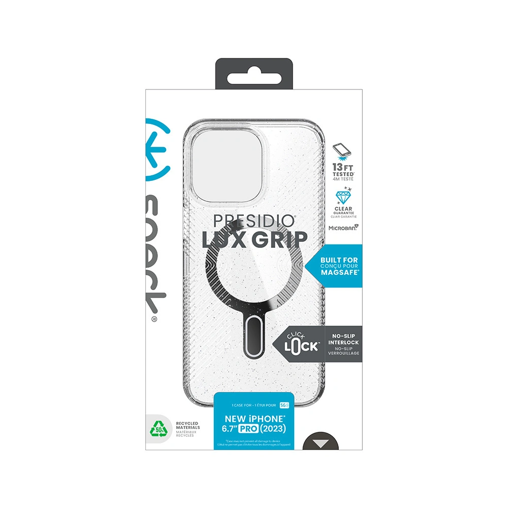 Wholesale Speck Presidio Lux Grip ClickLock MagSafe Apple iPhone 15 Pro Max (Clear/Chrome Finish/Serene Silver) - SPK539 - {ean13} - Hurt
