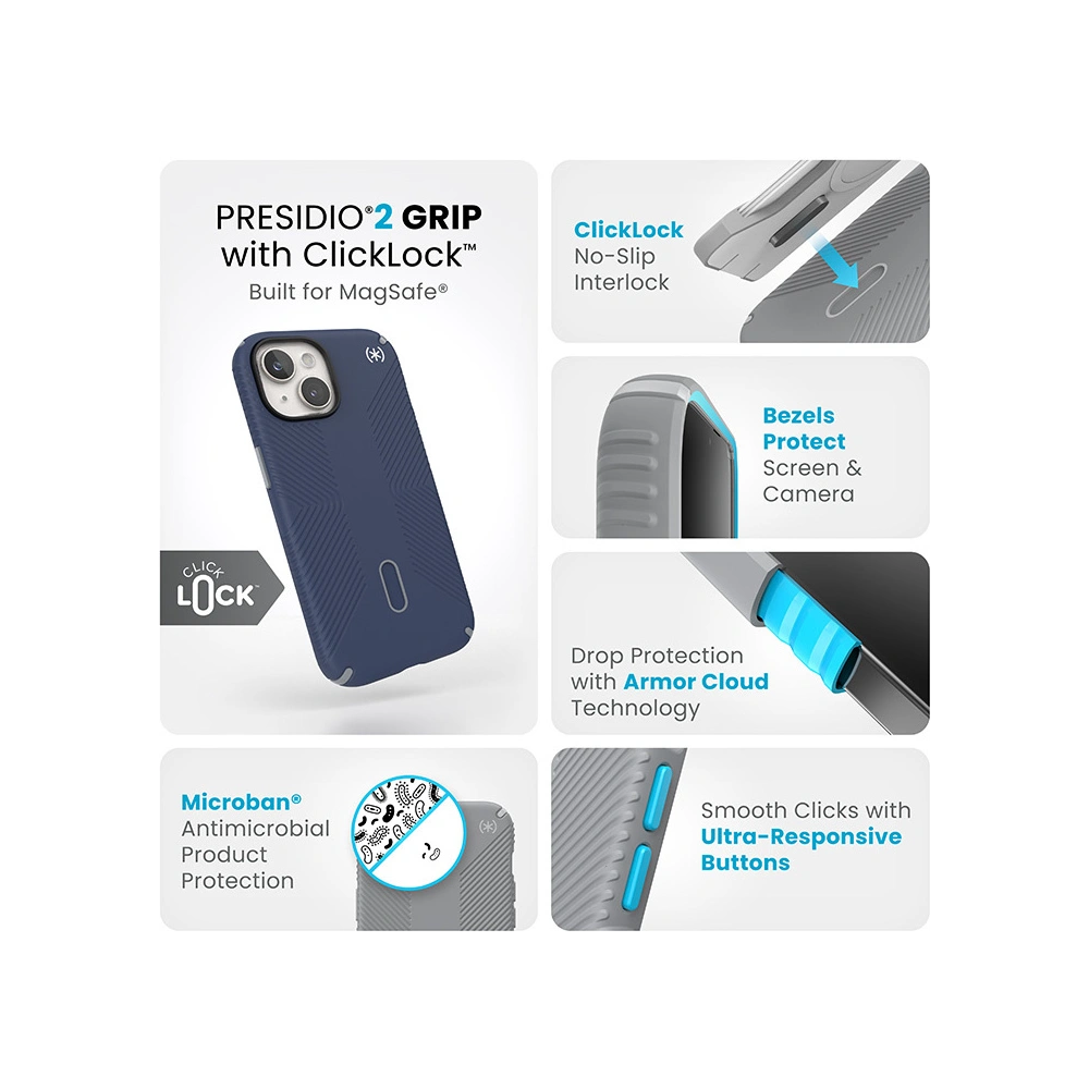 Wholesale Speck Presidio2 Grip ClickLock MagSafe Apple iPhone 15 (Coastal Blue/Dustgrey/White) - SPK540 - {ean13} - Hurt