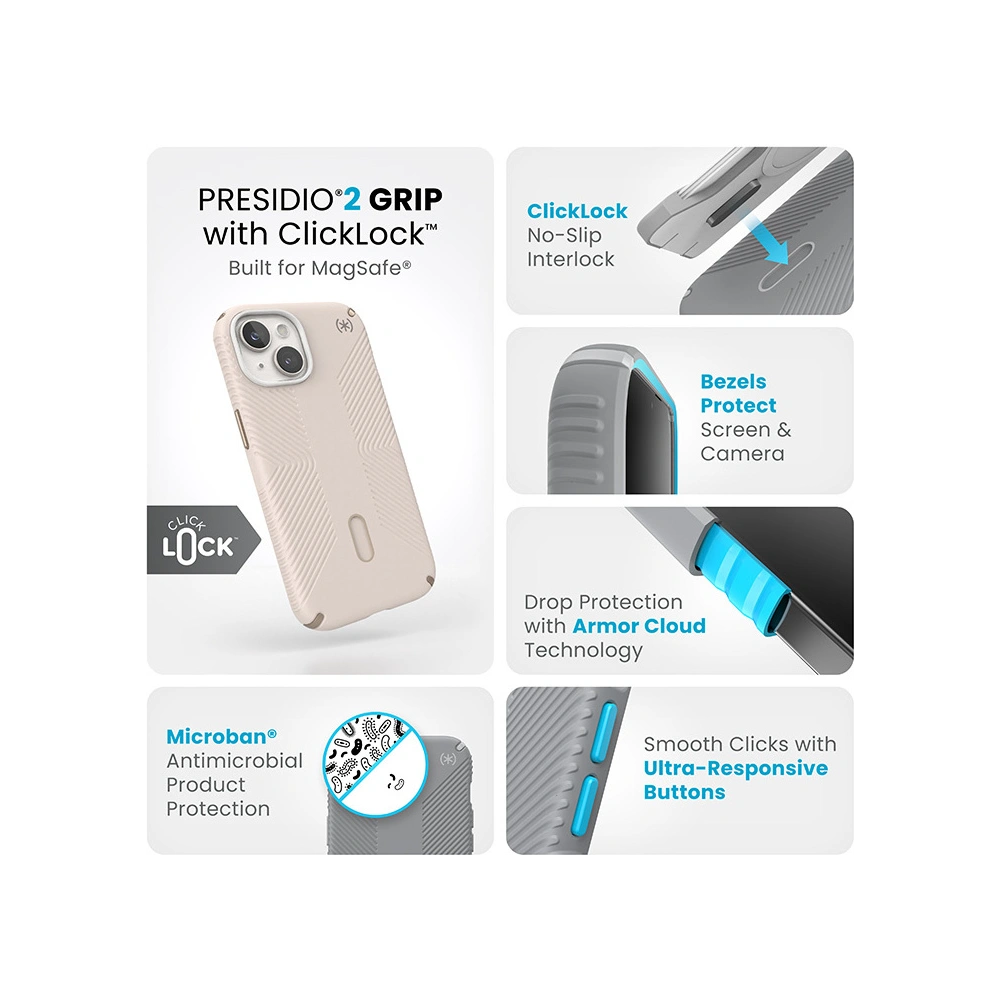 Wholesale Speck Presidio2 Grip ClickLock MagSafe Apple iPhone 15 (Bleached Bone/Heirloom Gold/Hazel Brown) - SPK541 - {ean13} - Hurt