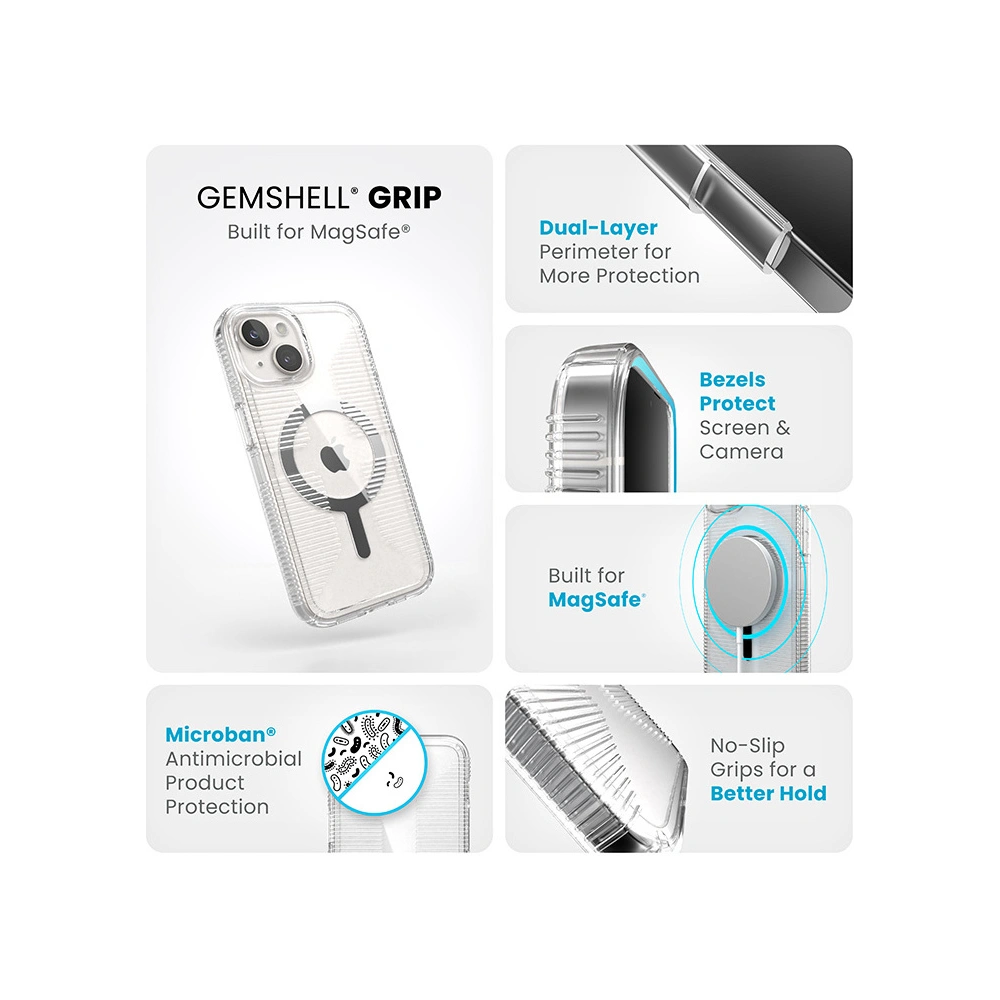 Wholesale Speck Gemshell Grip MagSafe Apple iPhone 15 (Clear/Chrome Finish) - SPK552 - {ean13} - Hurt