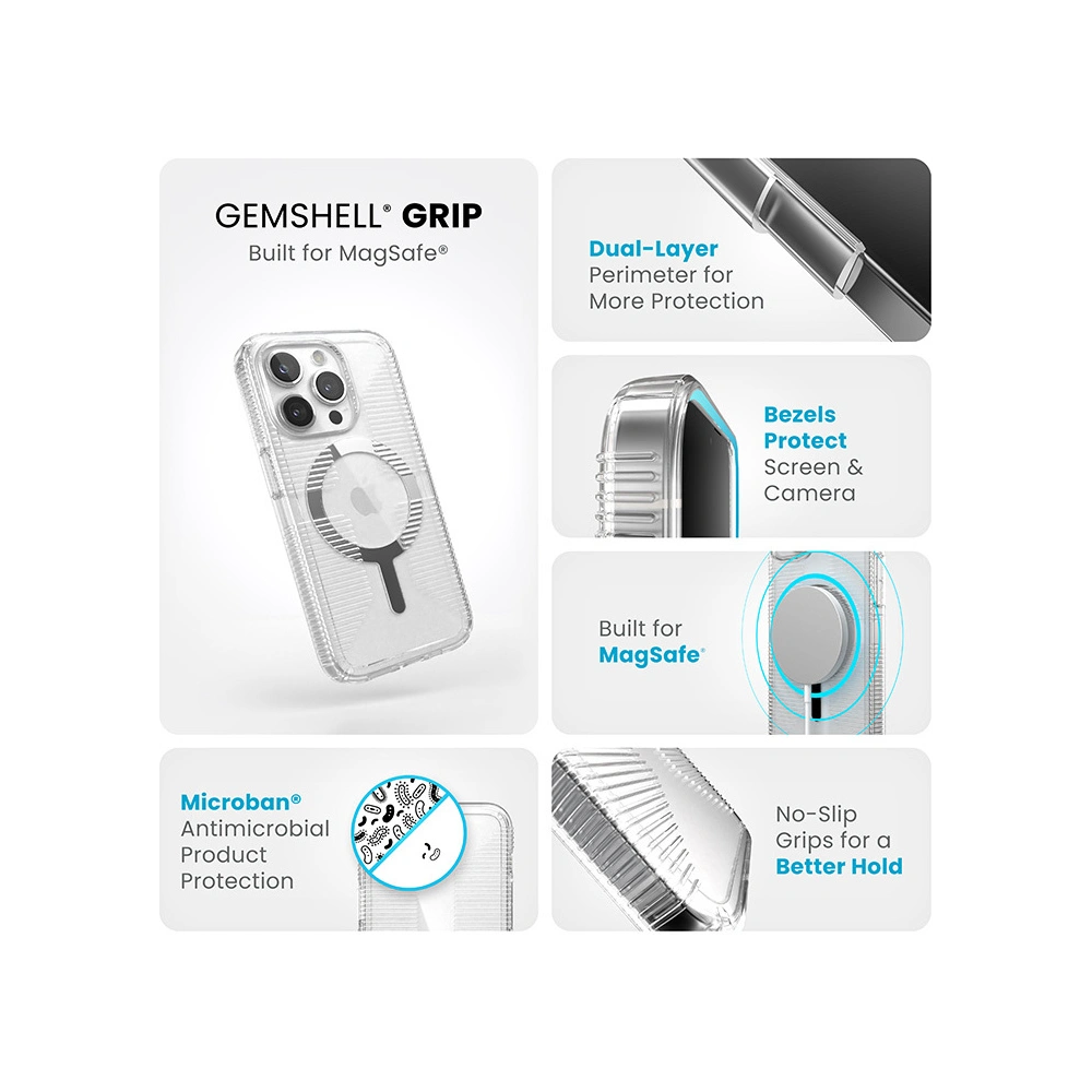 Wholesale Speck Gemshell Grip MagSafe Apple iPhone 15 Pro (Clear/Chrome Finish) - SPK553 - {ean13} - Hurt