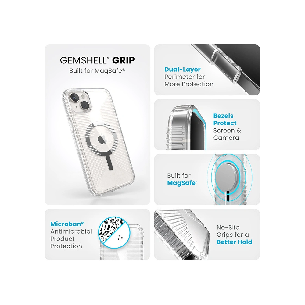 Hurtownia GSM - Etui Speck Gemshell Grip MagSafe Apple iPhone 15 Plus / 14 Plus (Průhledný/Chromový povrch) - SPK554 - {ean13} - Hurt