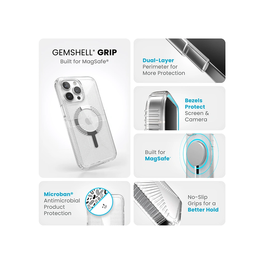 Wholesale Speck Gemshell Grip MagSafe Apple iPhone 15 Pro Max (Clear/Chrome Finish) - SPK555 - {ean13} - Hurt