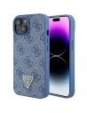 Etui Guess GUHCP15SP4TDPB Apple iPhone 15 hardcase Leather 4G Triangle Strass modrý/blue