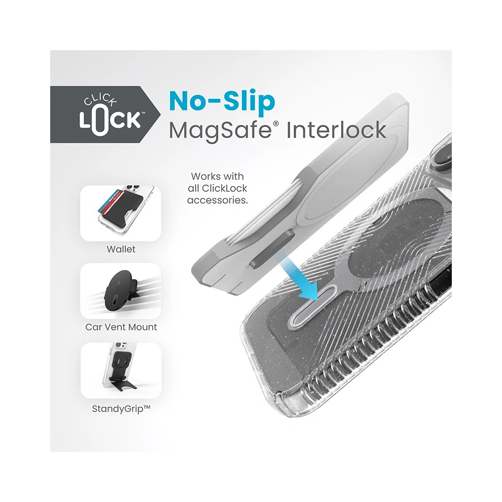 Wholesale Speck Presidio Lux Grip ClickLock MagSafe Apple iPhone 15 Pro (Clear/Chrome Finish/Serene Silver) - SPK556 - {ean13} - Hurt