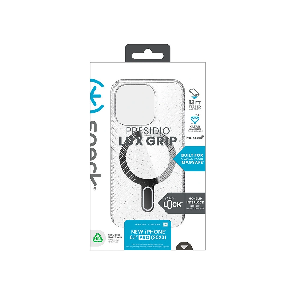 Hurtownia GSM - Etui Speck Presidio Lux Grip ClickLock MagSafe Apple iPhone 15 Pro (Átlátszó/Króm Bevonat/Csendes Ezüst) - SPK556 - {ean13} - Hurt