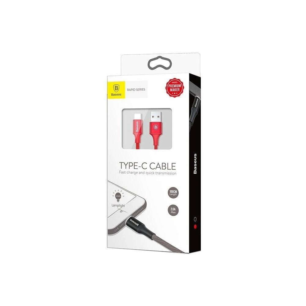 Hurtownia GSM - Kabel USB-C z podświetleniem LED Baseus Rapid 2m 2A (czerwony) - BSU397RED - {ean13} - Hurt