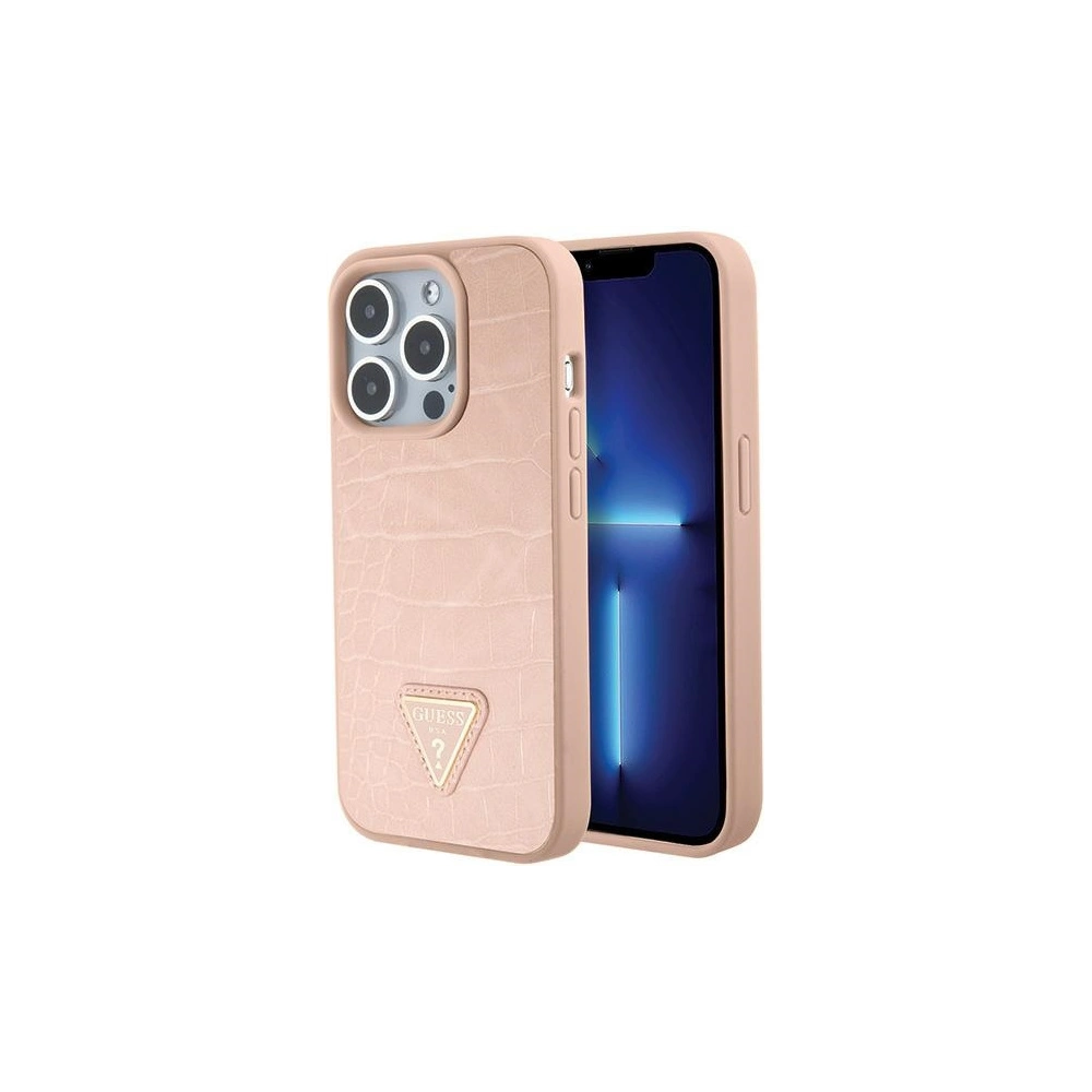 Wholesale Guess GUHCP15XPCRTHCP Apple iPhone 15 Pro Max hardcase Croco Triangle Metal Logo pink - GUE2935 - {ean13} - Hurt