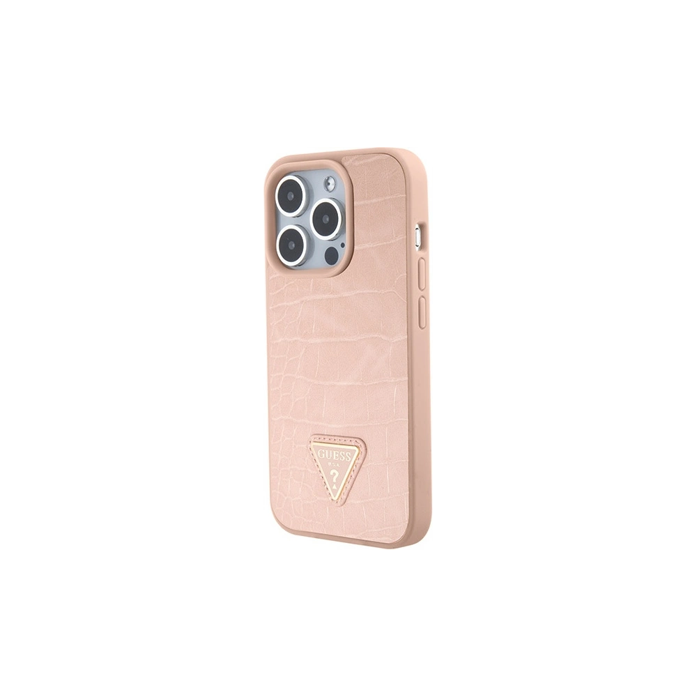 Wholesale Guess GUHCP15XPCRTHCP Apple iPhone 15 Pro Max hardcase Croco Triangle Metal Logo pink - GUE2935 - {ean13} - Hurt