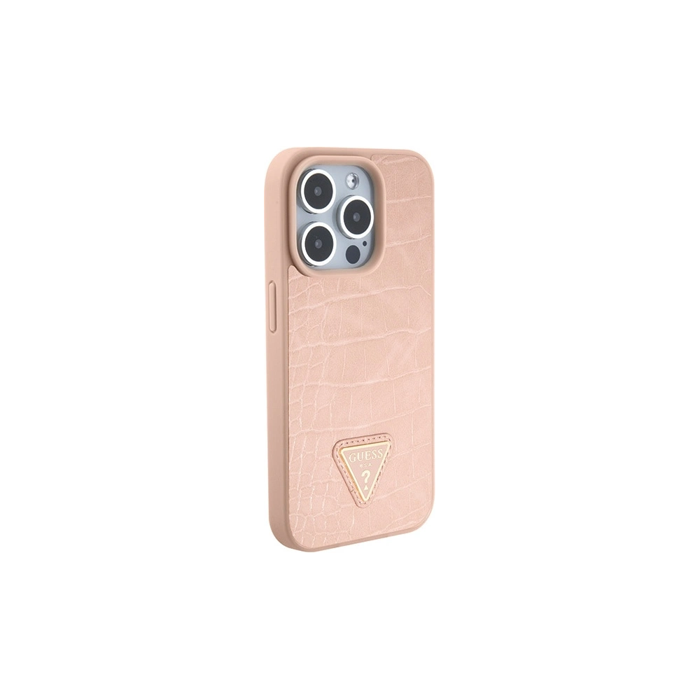 Wholesale Guess GUHCP15XPCRTHCP Apple iPhone 15 Pro Max hardcase Croco Triangle Metal Logo pink - GUE2935 - {ean13} - Hurt