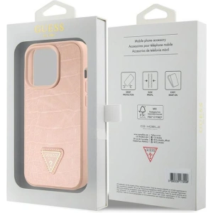 Wholesale Guess GUHCP15XPCRTHCP Apple iPhone 15 Pro Max hardcase Croco Triangle Metal Logo pink - GUE2935 - {ean13} - Hurt