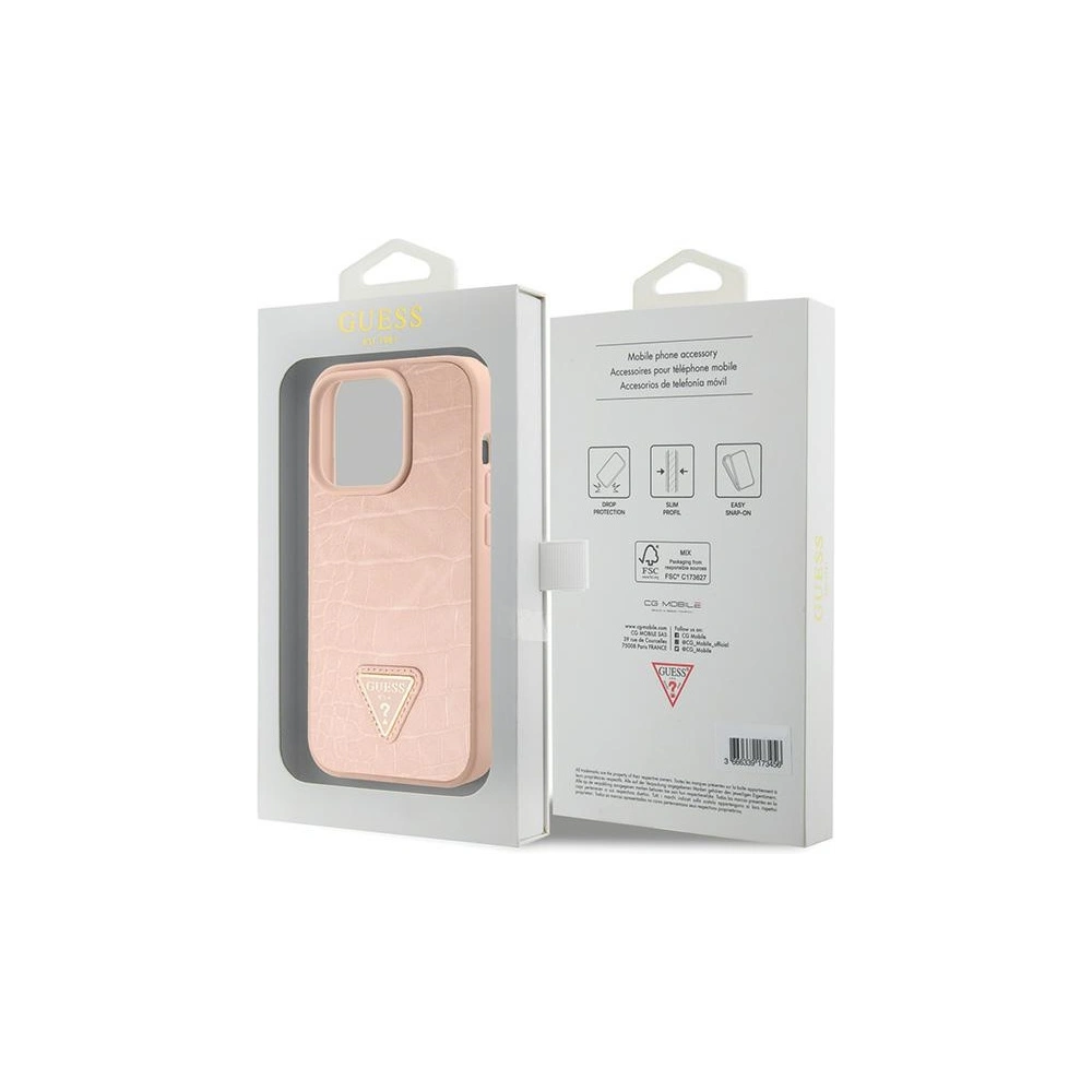 Wholesale Guess GUHCP15XPCRTHCP Apple iPhone 15 Pro Max hardcase Croco Triangle Metal Logo pink - GUE2935 - {ean13} - Hurt