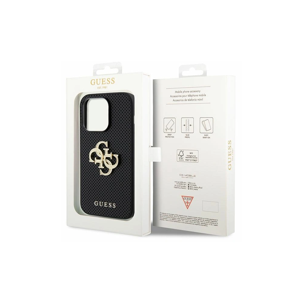 Wholesale Guess GUHCP15LPSP4LGK Apple iPhone 15 Pro hardcase Leather Perforated 4G Glitter Logo black - GUE2950 - {ean13} - Hurt