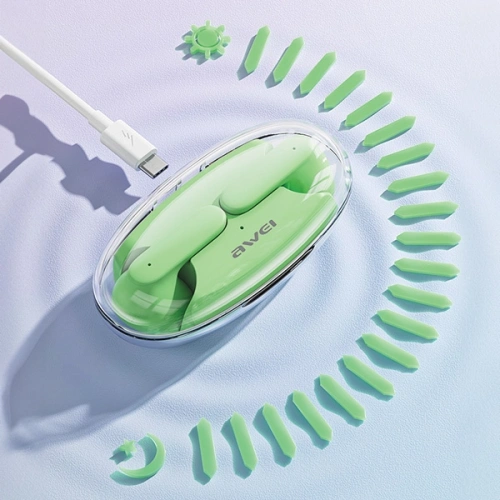 Słuchawki TWS AWEI T85 ENC Bluetooth 5.3 + stacja dokująca zielony/green