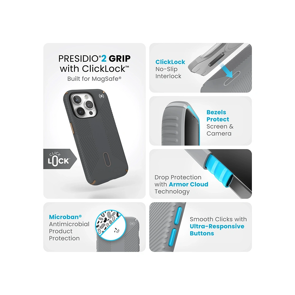 Hurtownia GSM - Etui Speck Presidio2 Grip ClickLock & MagSafe Apple iPhone 15 Pro (Gri cărbune/Bronz rece) - SPK557 - {ean13} - Hurt