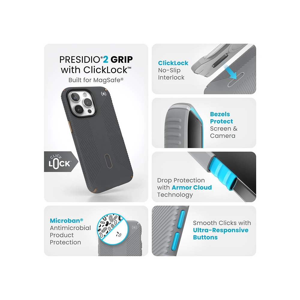 Wholesale Speck Presidio2 Grip ClickLock & MagSafe Apple iPhone 15 Pro Max (Charcoal Grey/Cool Bronze) - SPK558 - {ean13} - Hurt