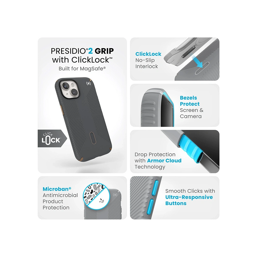 Wholesale Speck Presidio2 Grip ClickLock & MagSafe Apple iPhone 15 (Charcoal Grey/Cool Bronze) - SPK559 - {ean13} - Hurt