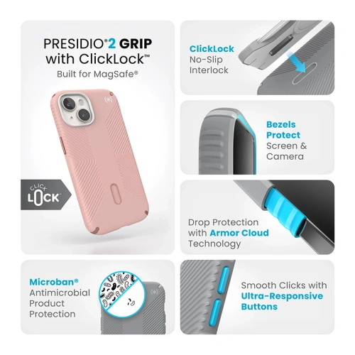 Etui Speck Presidio2 Grip ClickLock & MagSafe Apple iPhone 15 (Dahlia Pink/Rose Copper)