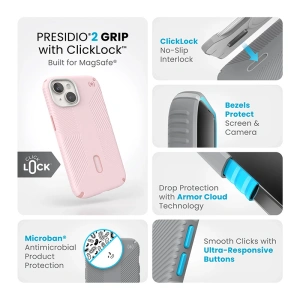 Etui Speck Presidio2 Grip ClickLock & MagSafe Apple iPhone 15 (Nimbus Pink/Dahlia Pink)