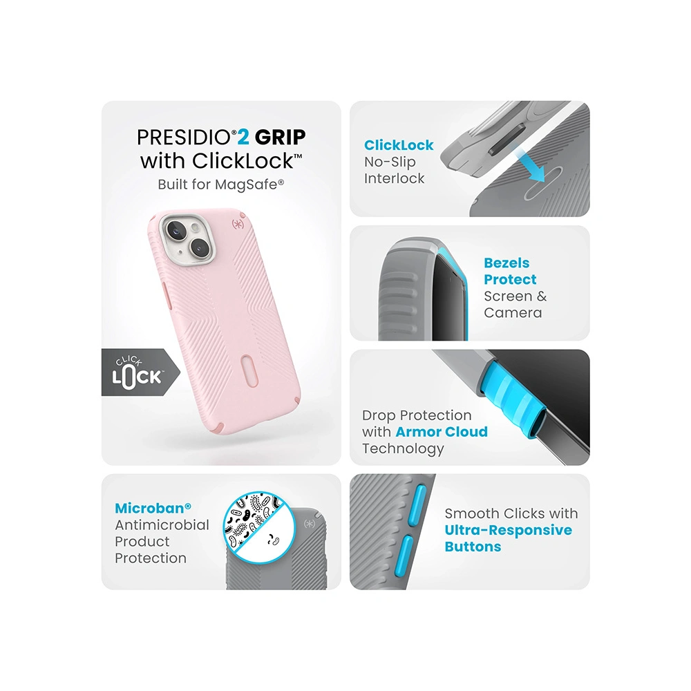 Hurtownia GSM - Etui Speck Presidio2 Grip ClickLock & MagSafe Apple iPhone 15 (Nimbus Pink/Dahlia Pink) - SPK561 - {ean13} - Hurt