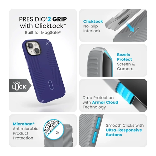 Etui Speck Presidio2 Grip ClickLock & MagSafe Apple iPhone 15 (Future Blue/Purple Ink)