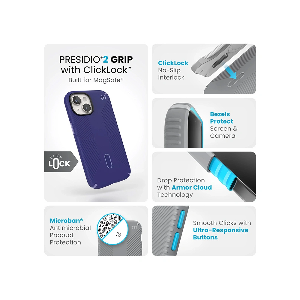 Hurtownia GSM - Etui Speck Presidio2 Grip ClickLock & MagSafe Apple iPhone 15 (Albastru Viitor/Purple Ink) - SPK562 - {ean13} - Hurt