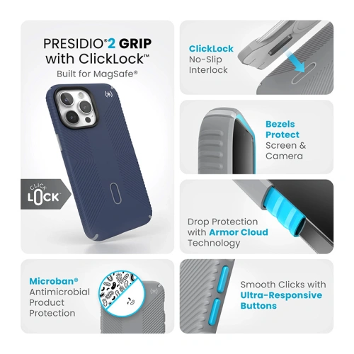 Etui Speck Presidio2 Grip ClickLock & MagSafe Apple iPhone 15 Pro Max (Coastal Blue/Dust Grey)