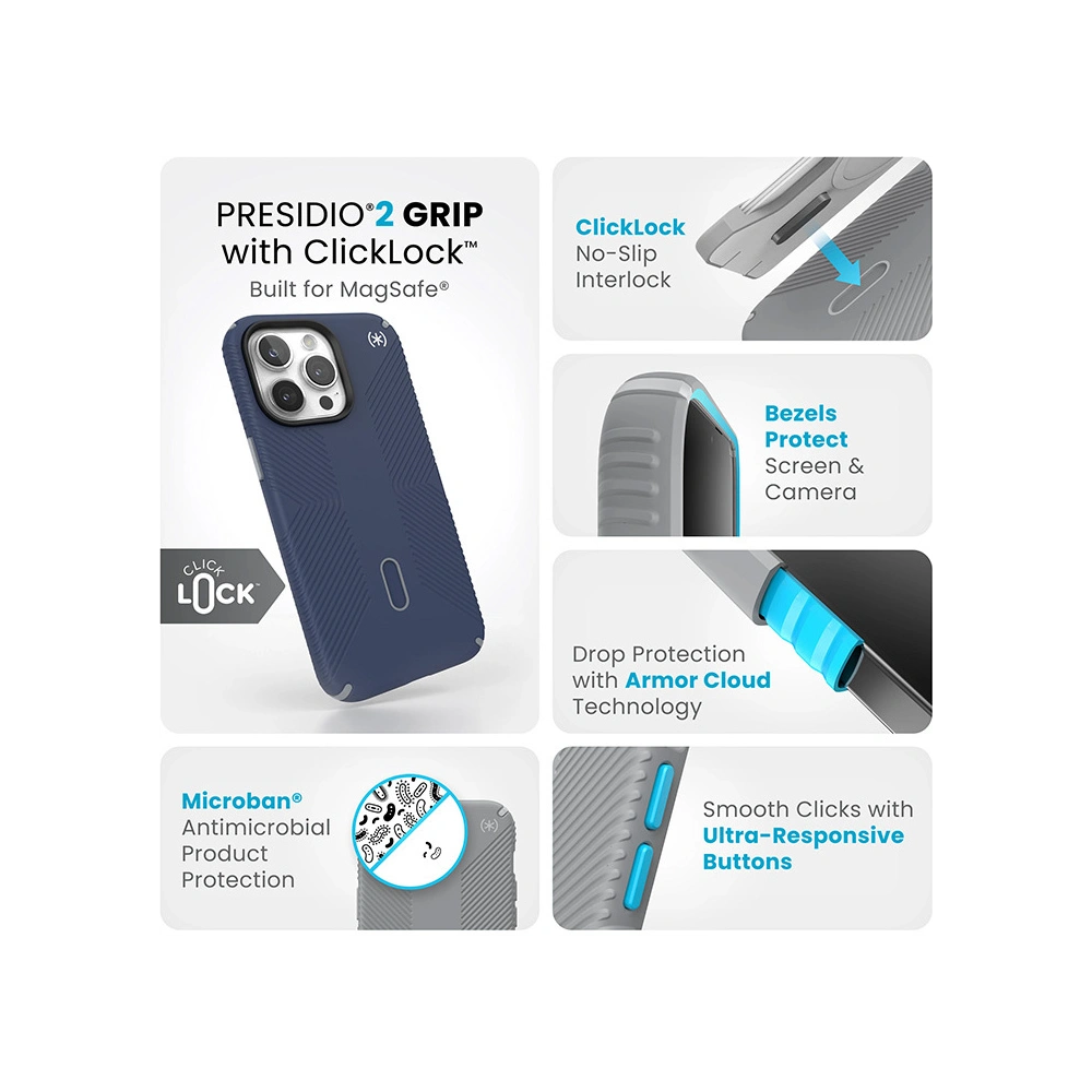 Hurtownia GSM - Etui Speck Presidio2 Grip ClickLock & MagSafe Apple iPhone 15 Pro Max (Tengerparti Kék/Porszürke) - SPK567 - {ean13} - Hurt