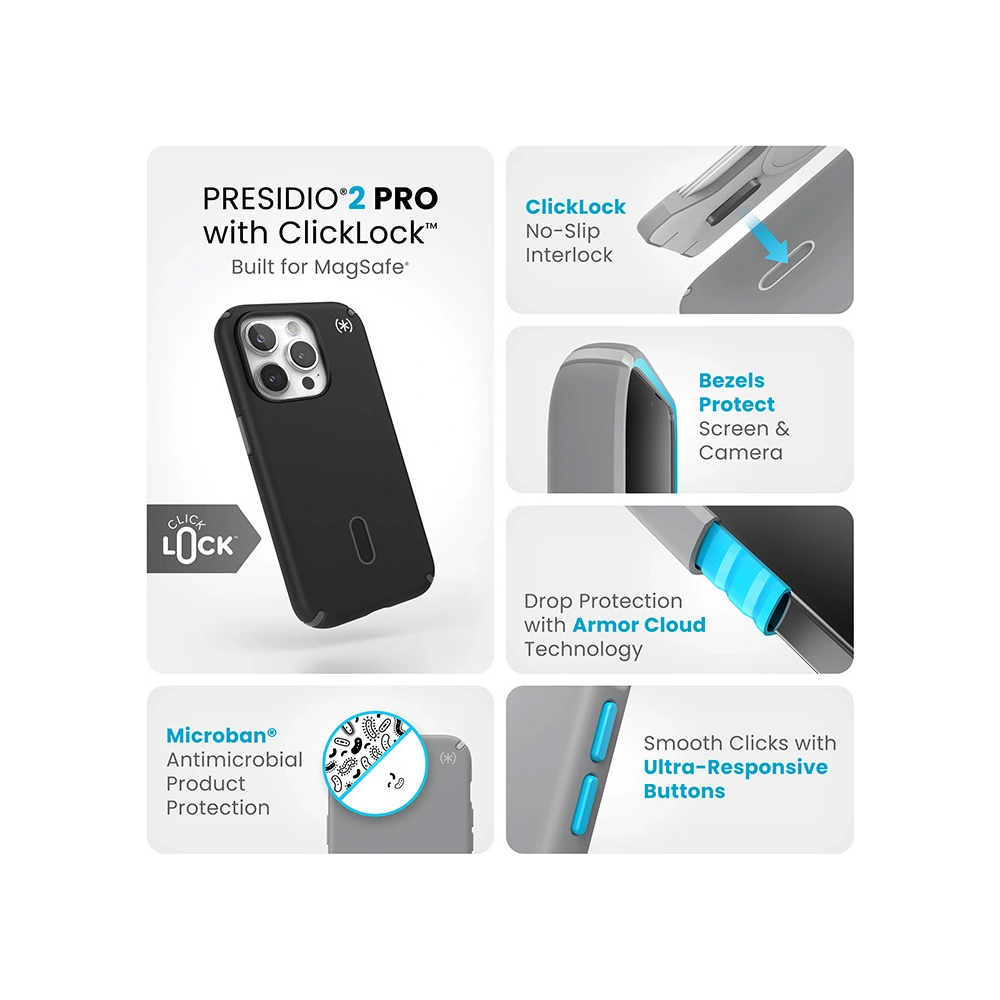Hurtownia GSM - Case Speck Presidio2 Pro ClickLock & MagSafe Apple iPhone 15 Pro (Schwarz/Schiefergrau/Weiß) - SPK568 - {ean13} - Hurt