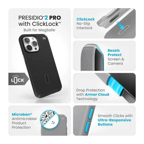 Etui Speck Presidio2 Pro ClickLock & MagSafe Apple iPhone 15 Pro Max (Black/Slate Grey/White)
