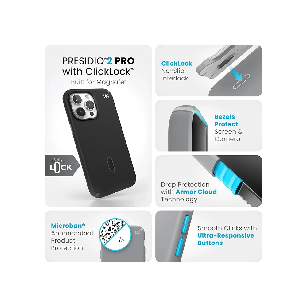 Hurtownia GSM - Etui Speck Presidio2 Pro ClickLock & MagSafe Apple iPhone 15 Pro Max (Negru/Gri Slate/Alb) - SPK574 - {ean13} - Hurt