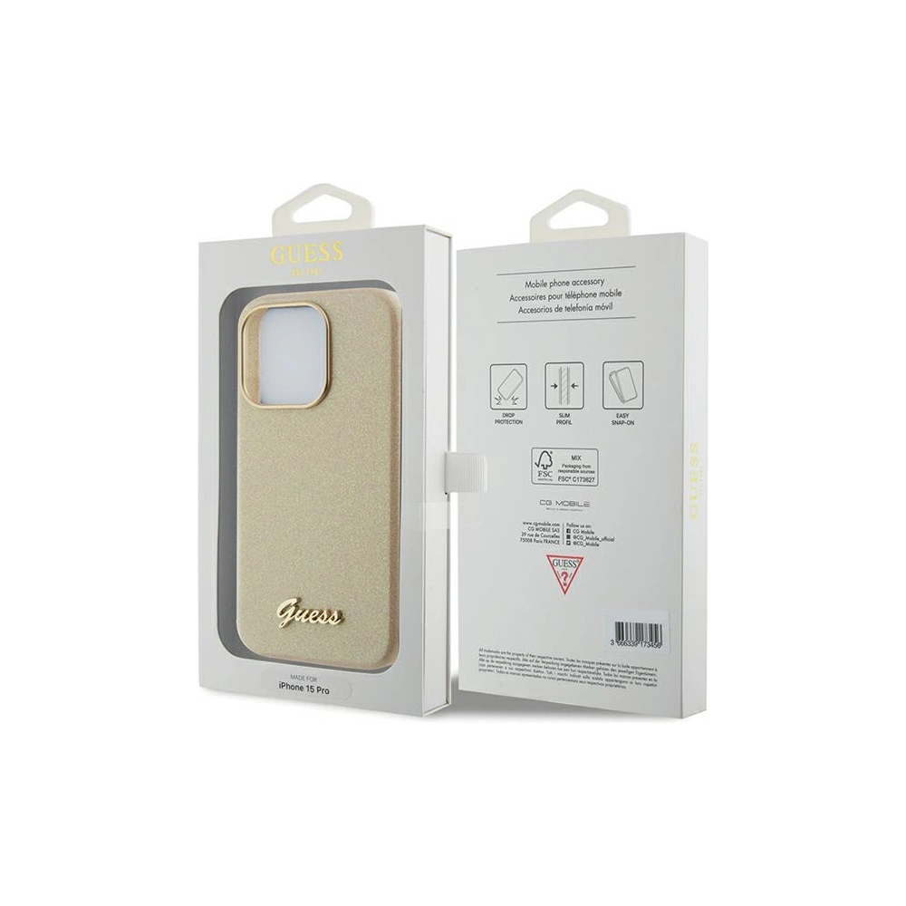 Hurtownia GSM - Etui Guess GUHCP15LPGMCSD Apple iPhone 15 Pro kemény tok Glitter Glossy Script arany/light gold - GUE2957 - {ean13} - Hurt