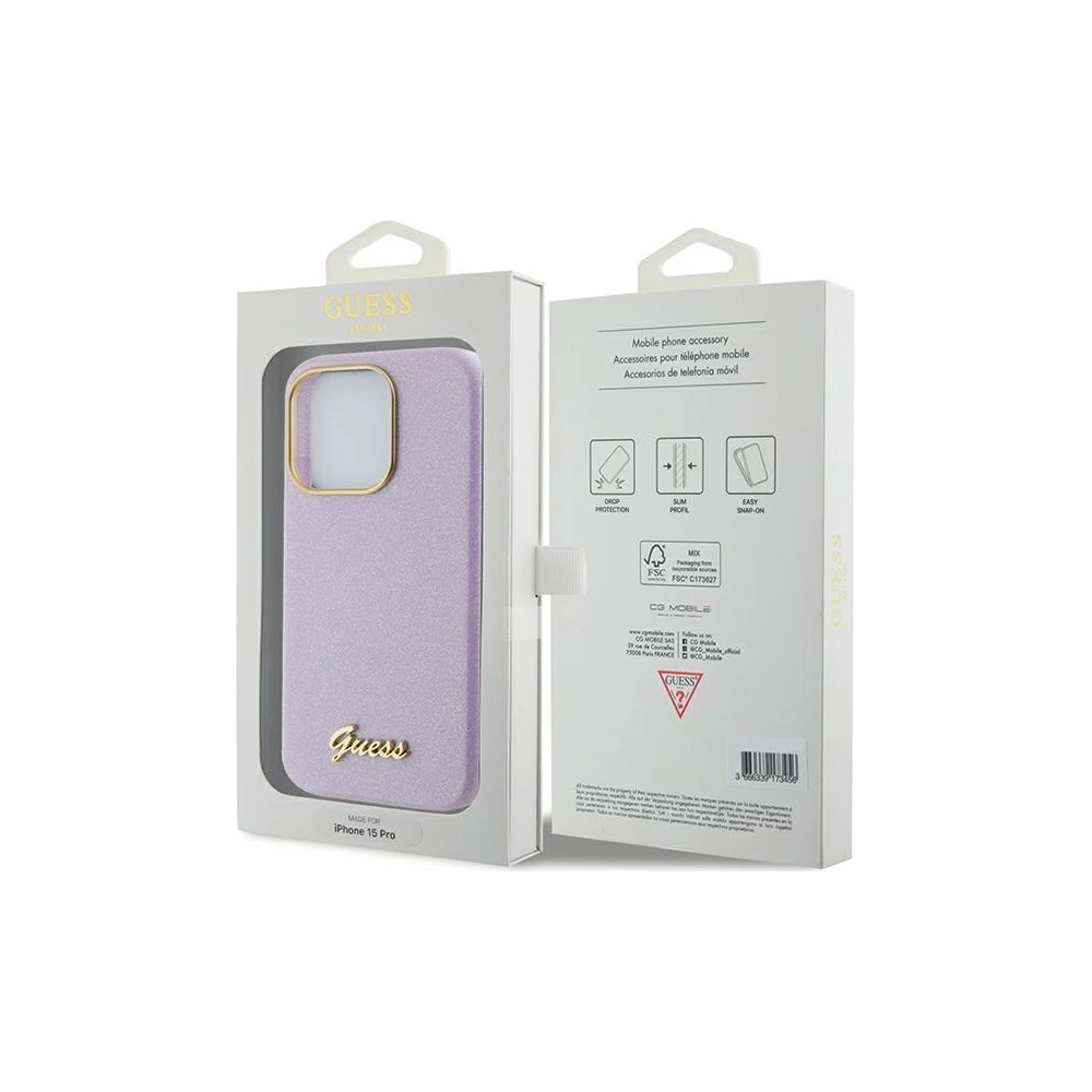 Hurtownia GSM - Etui Guess GUHCP15LPGMCSL Apple iPhone 15 Pro kemény tok Glitter Glossy Script lila/lilac - GUE2958 - {ean13} - Hurt