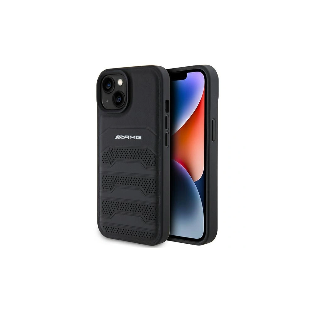 Hurtownia GSM - Etui AMG AMHCP15MGSEBK Apple iPhone 15 Plus / 14 Plus hardcase din piele cu linii debossate negru/black - MRS85 - {ean13} - Hurt