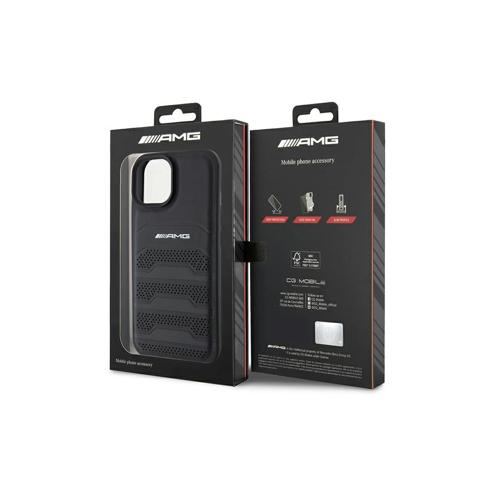Hurtownia GSM - Etui AMG AMHCP15MGSEBK Apple iPhone 15 Plus / 14 Plus hardcase din piele cu linii debossate negru/black - MRS85 - {ean13} - Hurt