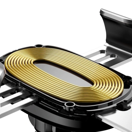 Samochodowy uchwyt grawitacyjny do kratki Baseus z ładowarką indukcyjną Qi (srebrny)