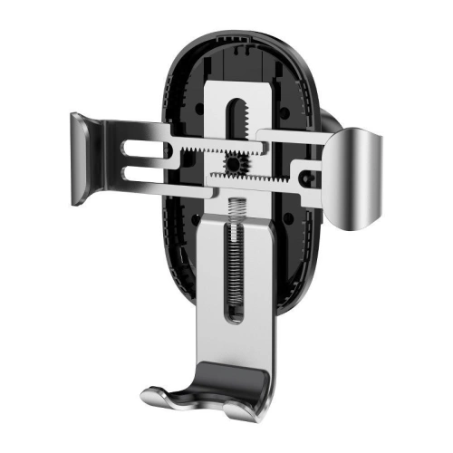 Samochodowy uchwyt grawitacyjny do kratki Baseus z ładowarką indukcyjną Qi (srebrny)