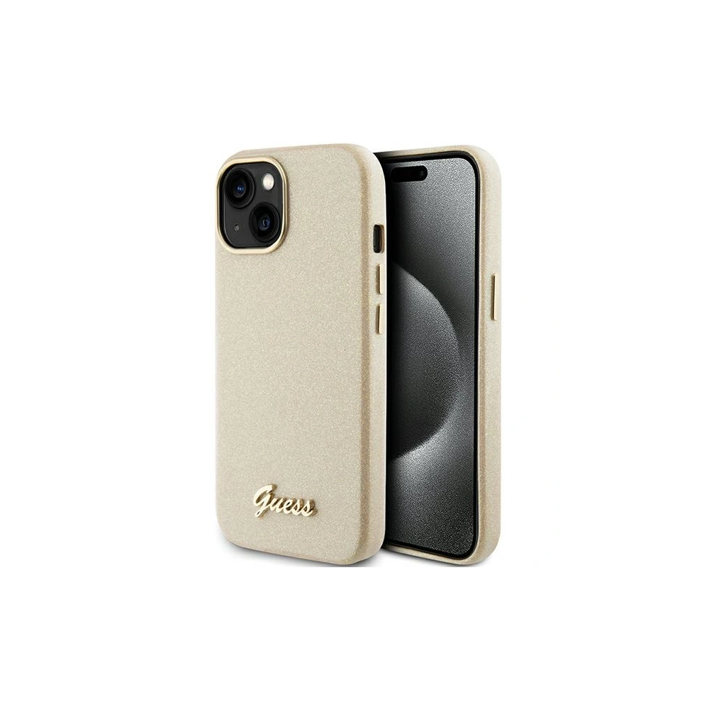 Wholesale Guess GUHCP15SPGMCSD Apple iPhone 15 hardcase Glitter Glossy Script light gold - GUE2962 - {ean13} - Hurt