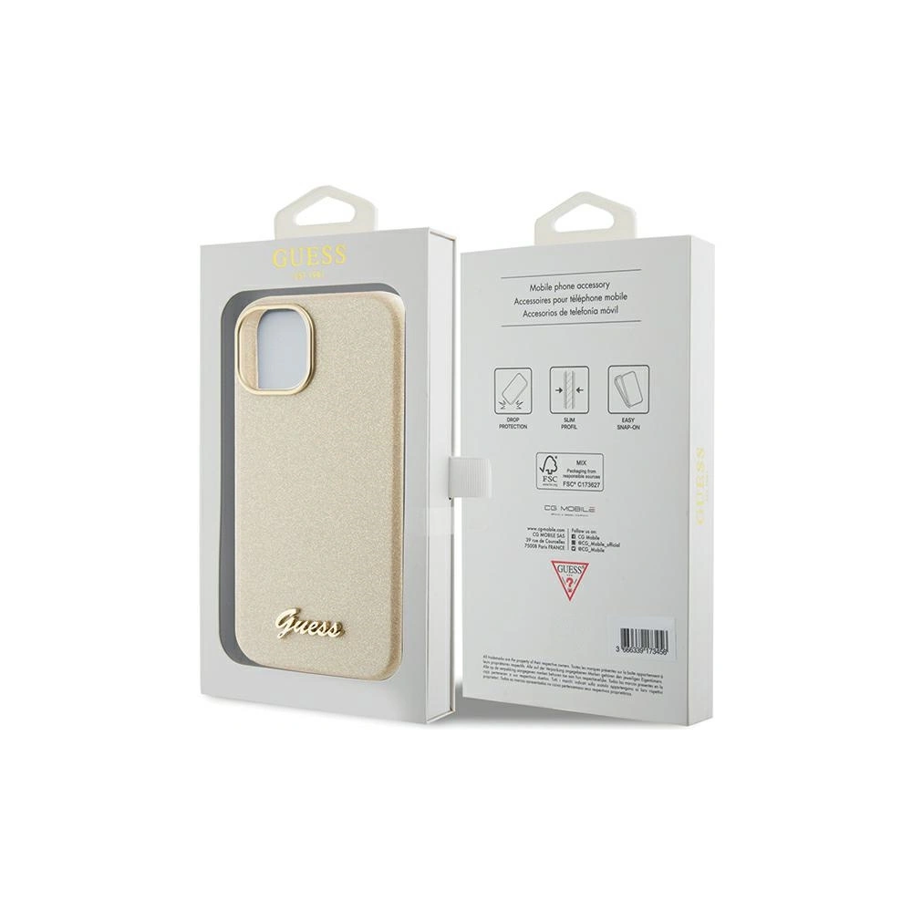 Wholesale Guess GUHCP15SPGMCSD Apple iPhone 15 hardcase Glitter Glossy Script light gold - GUE2962 - {ean13} - Hurt