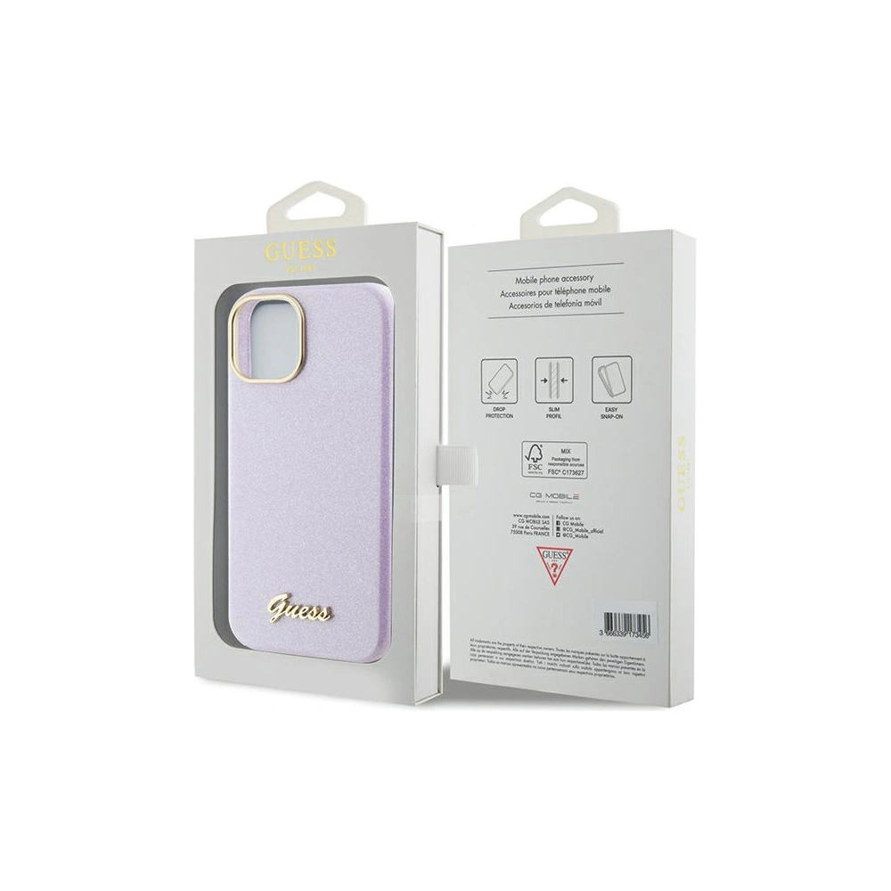 Wholesale Guess GUHCP15SPGMCSL Apple iPhone 15 hardcase Glitter Glossy Script lilac - GUE2963 - {ean13} - Hurt