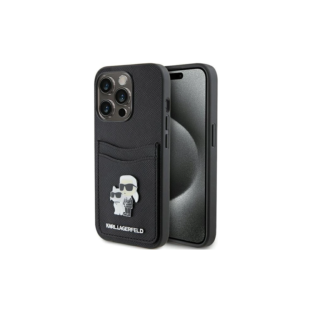 Hurtownia GSM - Etui Karl Lagerfeld KLHCP15LSAPKCNPK Apple iPhone 15 Pro kemény tok Saffiano kártyahely Karl&Choupette fém kitűző fekete/black - KLD1720 - {ean13} - Hurt