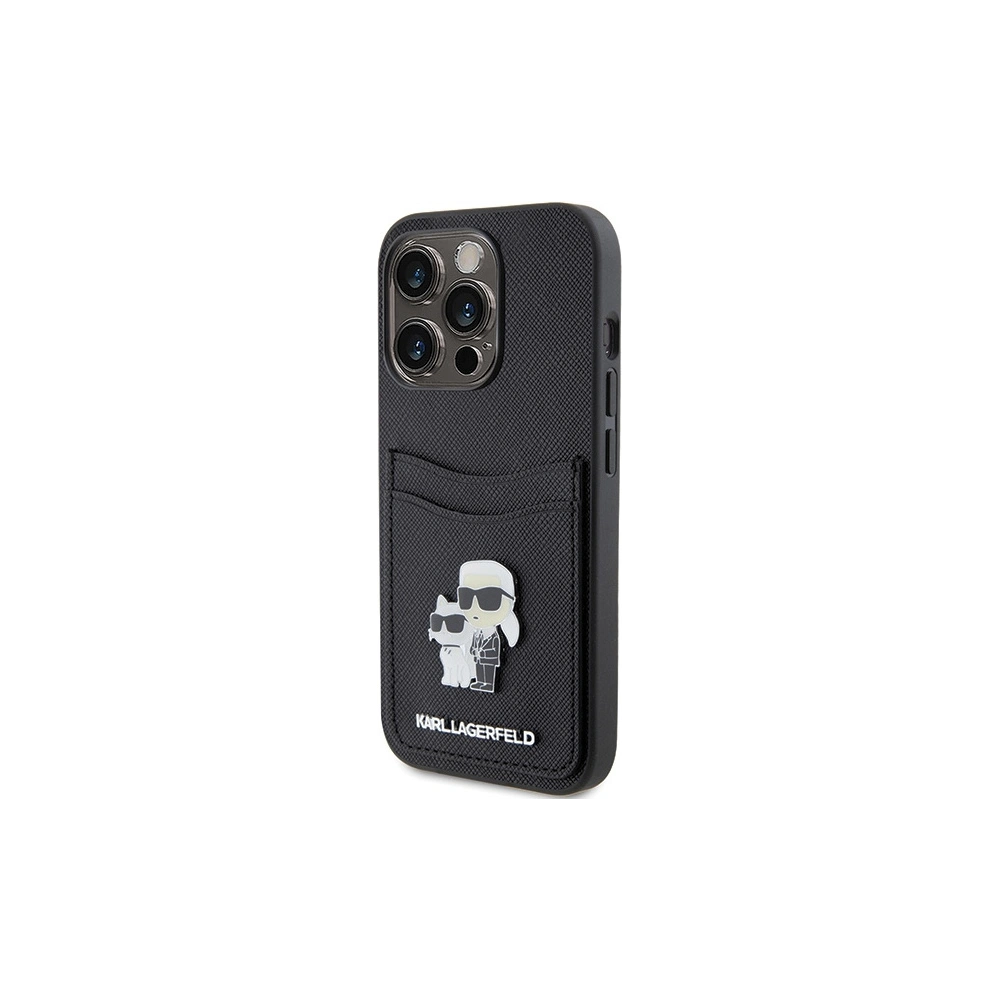 Hurtownia GSM - Etui Karl Lagerfeld KLHCP15LSAPKCNPK Apple iPhone 15 Pro kemény tok Saffiano kártyahely Karl&Choupette fém kitűző fekete/black - KLD1720 - {ean13} - Hurt