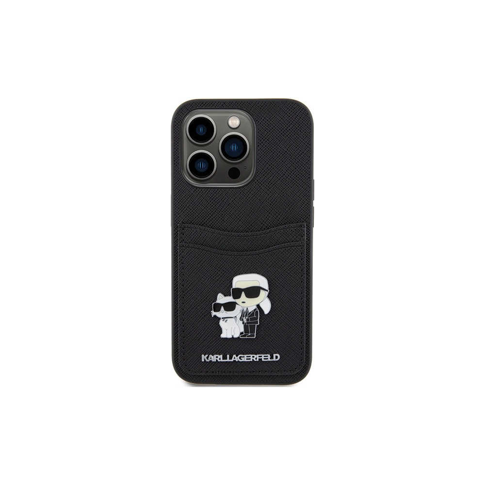 Hurtownia GSM - Etui Karl Lagerfeld KLHCP15LSAPKCNPK Apple iPhone 15 Pro kemény tok Saffiano kártyahely Karl&Choupette fém kitűző fekete/black - KLD1720 - {ean13} - Hurt