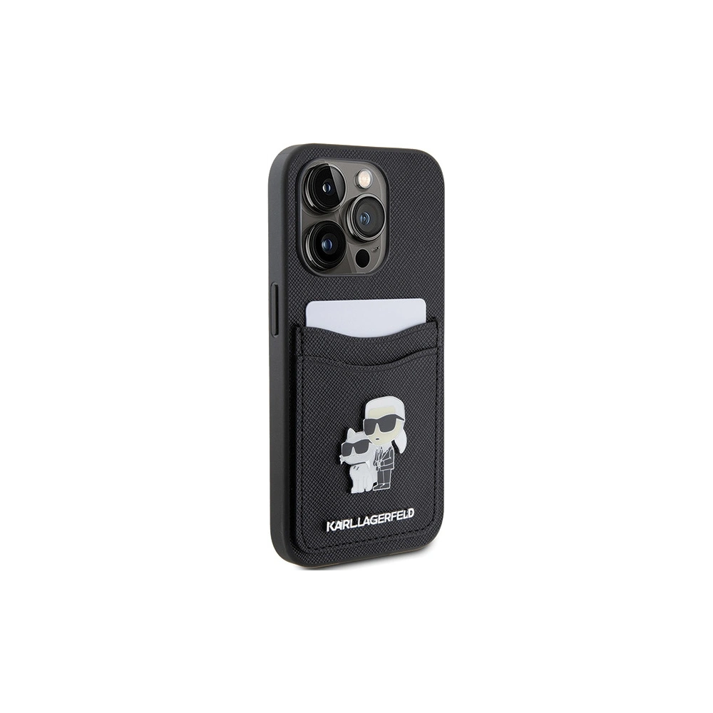 Hurtownia GSM - Etui Karl Lagerfeld KLHCP15LSAPKCNPK Apple iPhone 15 Pro kemény tok Saffiano kártyahely Karl&Choupette fém kitűző fekete/black - KLD1720 - {ean13} - Hurt