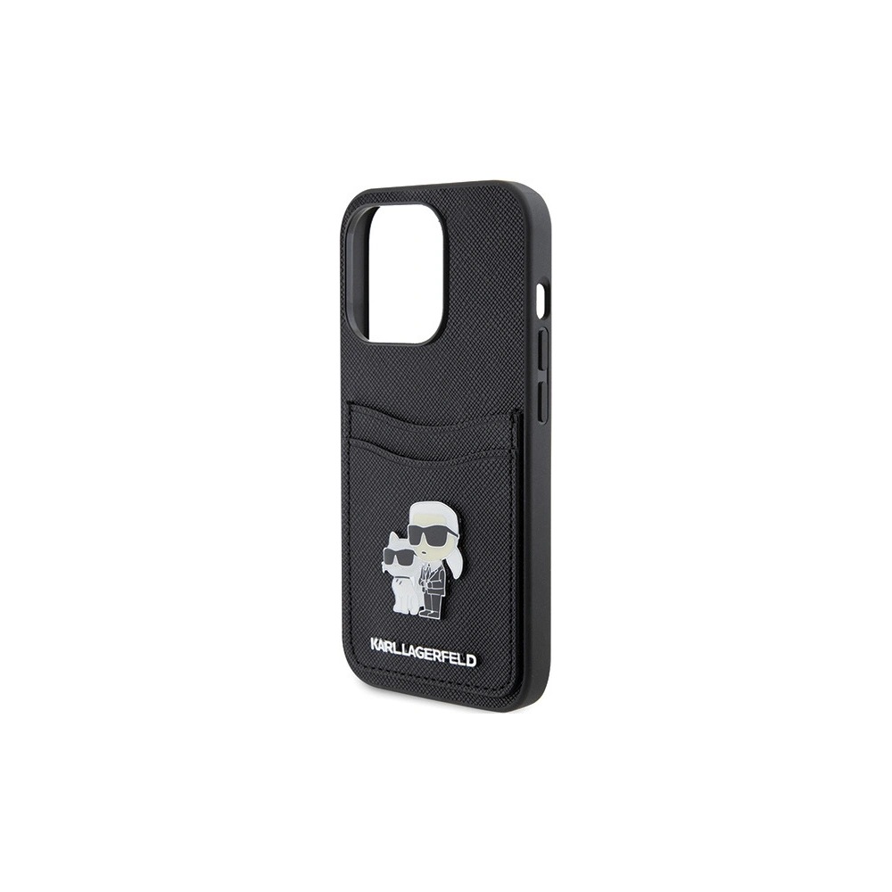 Hurtownia GSM - Etui Karl Lagerfeld KLHCP15LSAPKCNPK Apple iPhone 15 Pro kemény tok Saffiano kártyahely Karl&Choupette fém kitűző fekete/black - KLD1720 - {ean13} - Hurt