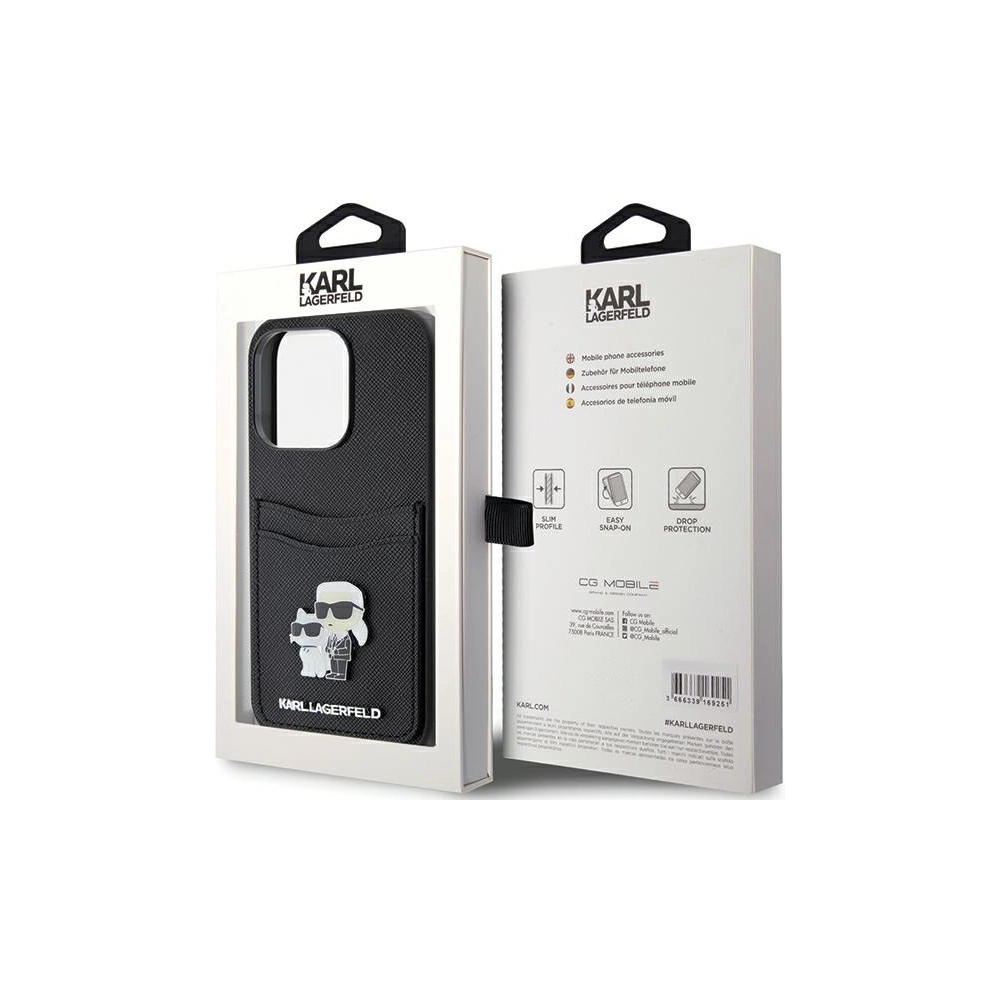 Hurtownia GSM - Case Karl Lagerfeld KLHCP15LSAPKCNPK Apple iPhone 15 Pro Hardcase Saffiano Kartensteckplatz Karl&Choupette Metallpin schwarz/black - KLD1720 - {ean13} - Hurt